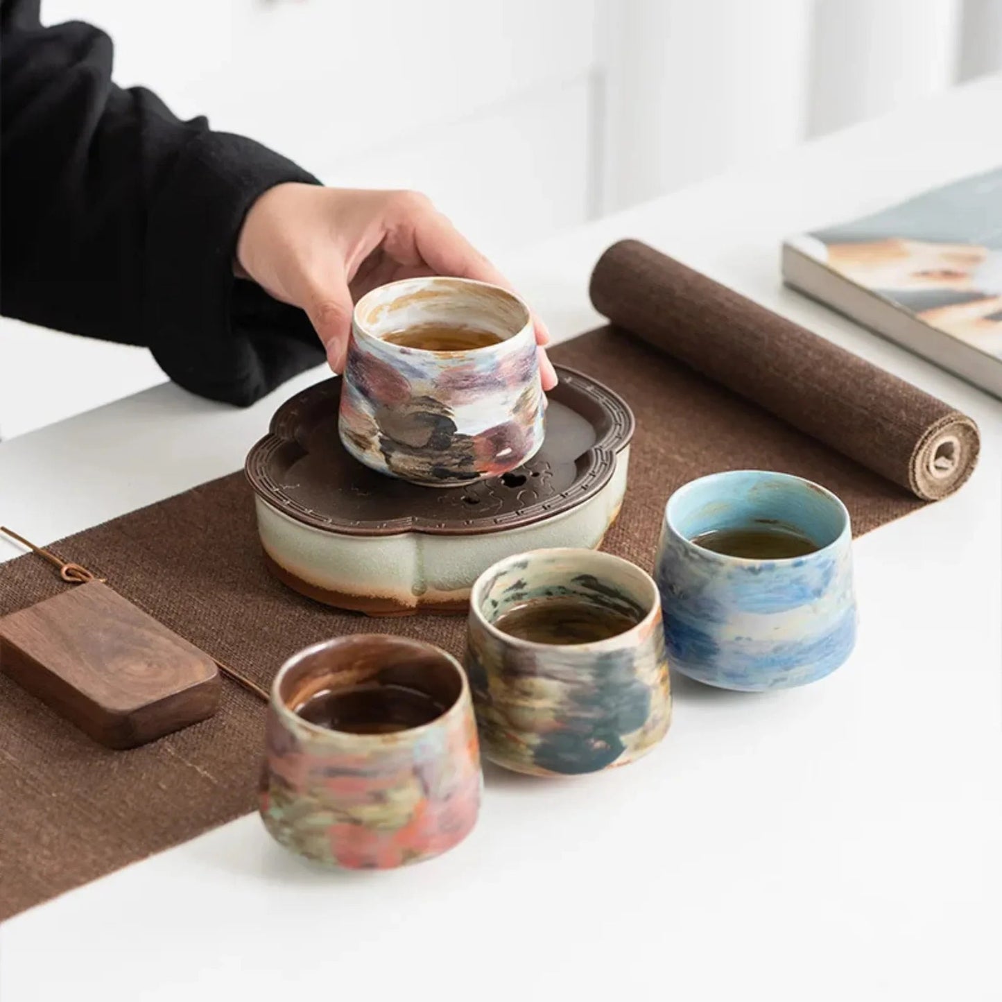 Rosette 6-Piece Ceramic Latte Cup Set - Image 3