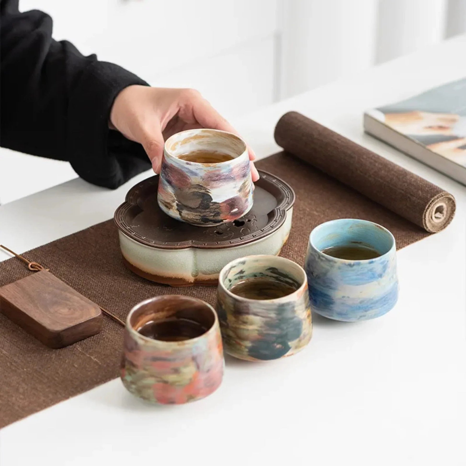 Rosette 6-Piece Ceramic Latte Cup Set - Image 3