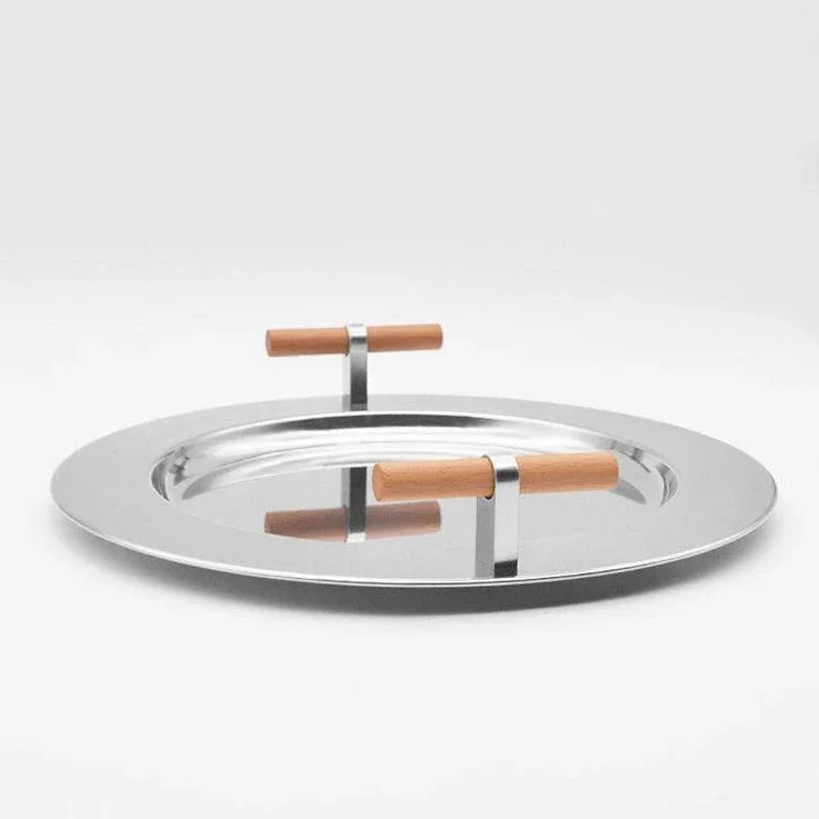 Round Steel Serving Tray with Wooden Handles - Image 11
