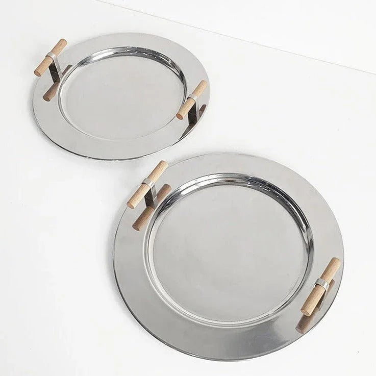 Round Steel Serving Tray with Wooden Handles - Image 13