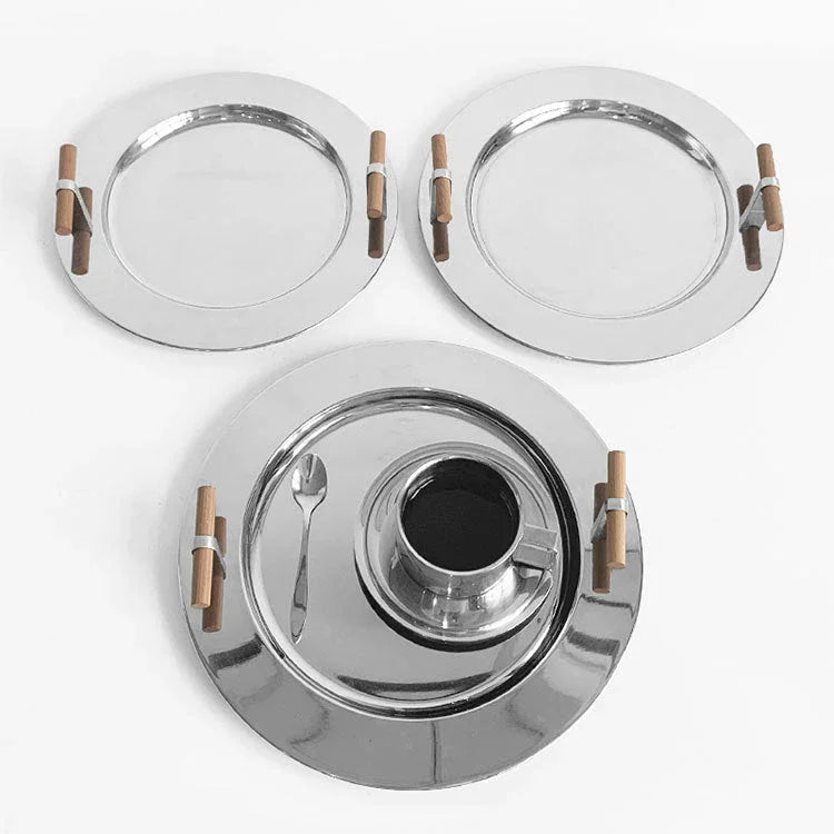 Round Steel Serving Tray with Wooden Handles - Image 14