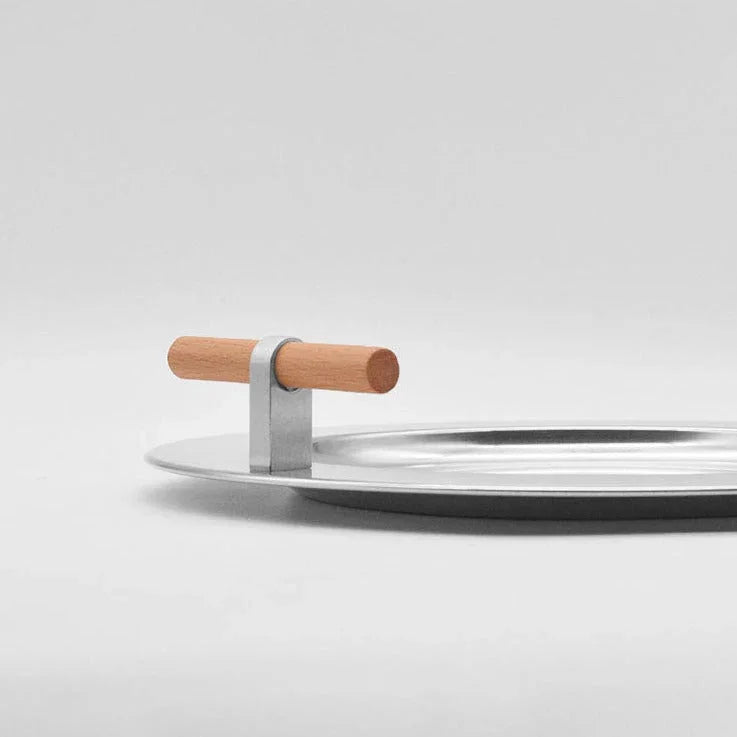 Round Steel Serving Tray with Wooden Handles - Image 16