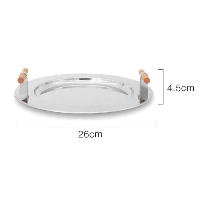 Round Steel Serving Tray with Wooden Handles - Image 6