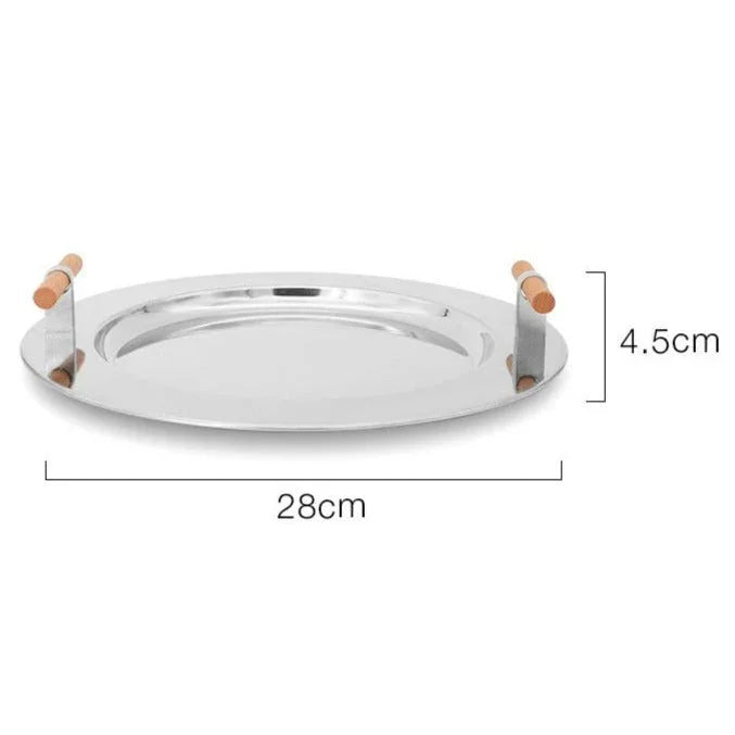 Round Steel Serving Tray with Wooden Handles - Image 7