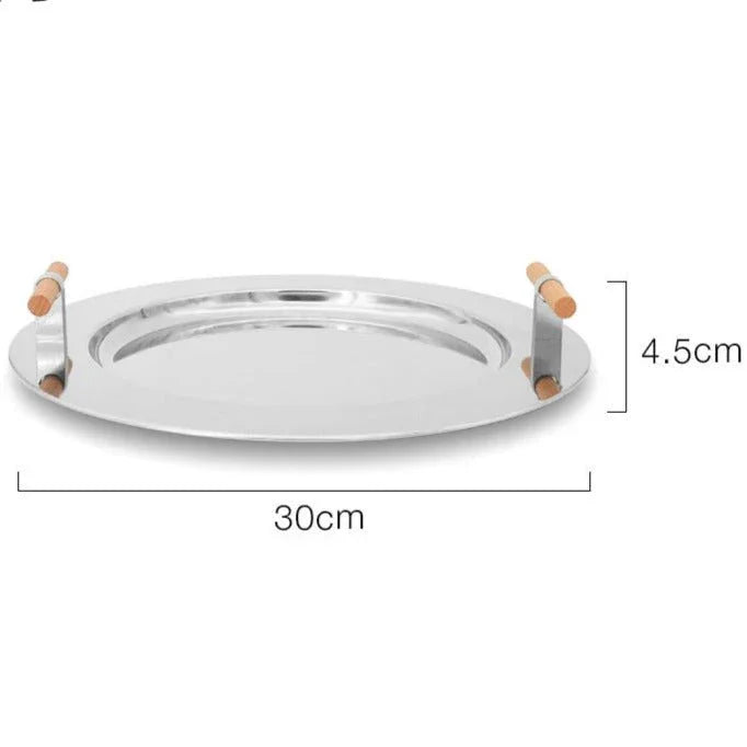 Round Steel Serving Tray with Wooden Handles - Image 8
