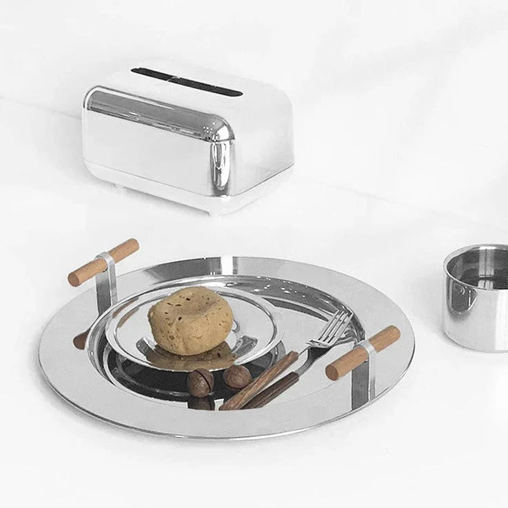 Round Steel Serving Tray with Wooden Handles - Image 9