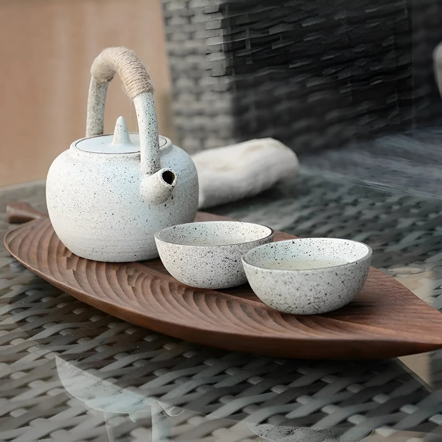 Rustic Leaf Wooden Serving Tray - Image 2