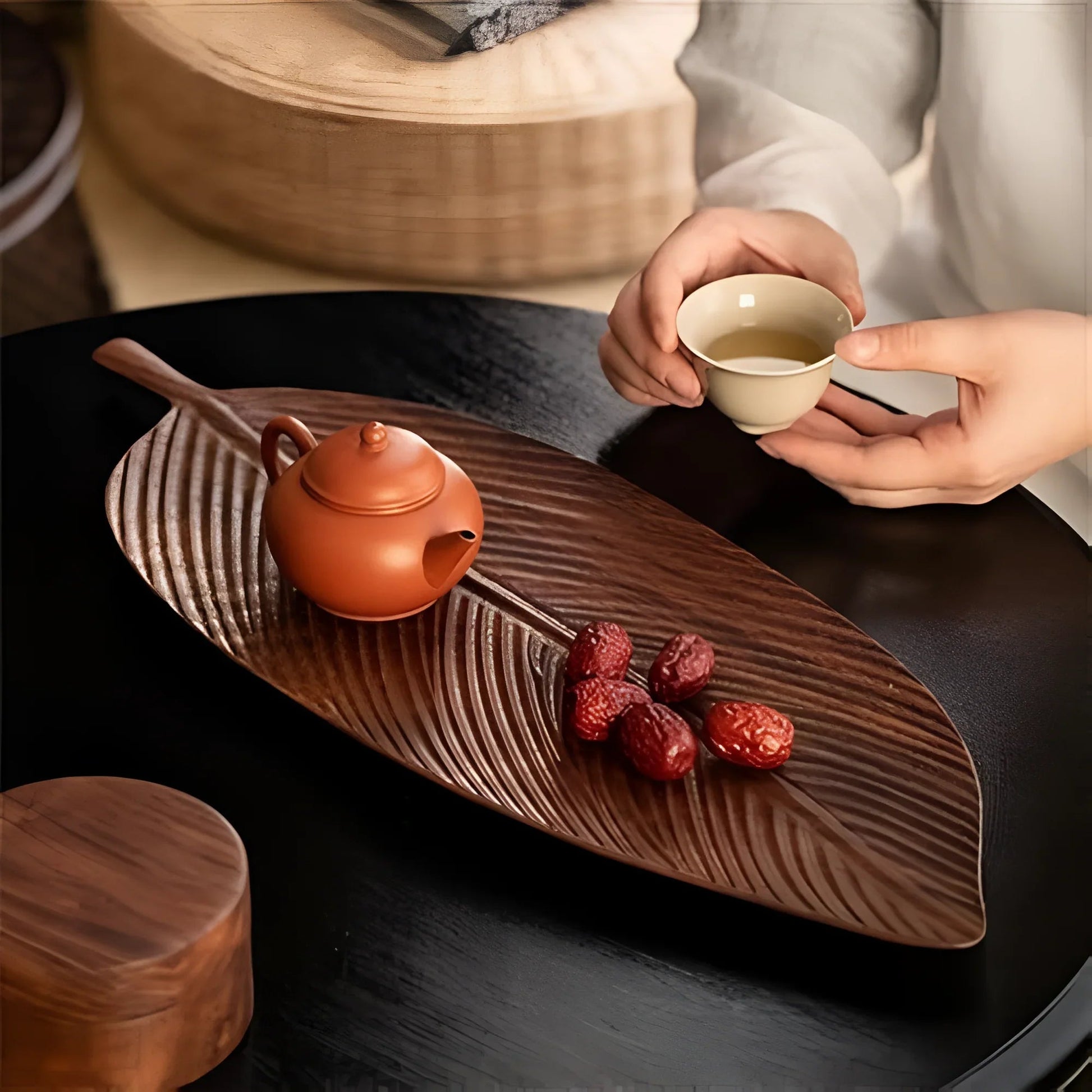 Rustic Leaf Wooden Serving Tray - Image 3